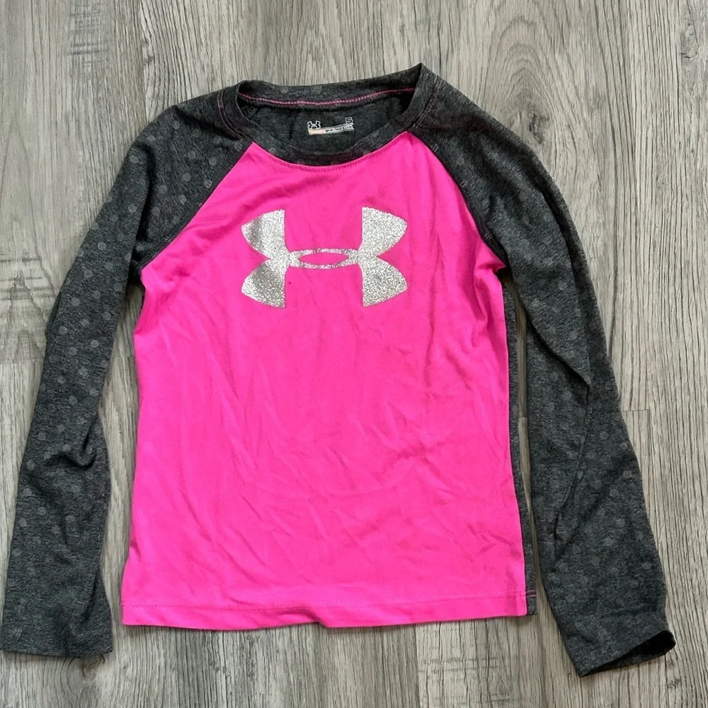 Under Armour Girls‎ Long Sleeve Tees - Pink and Gray Sz Y5